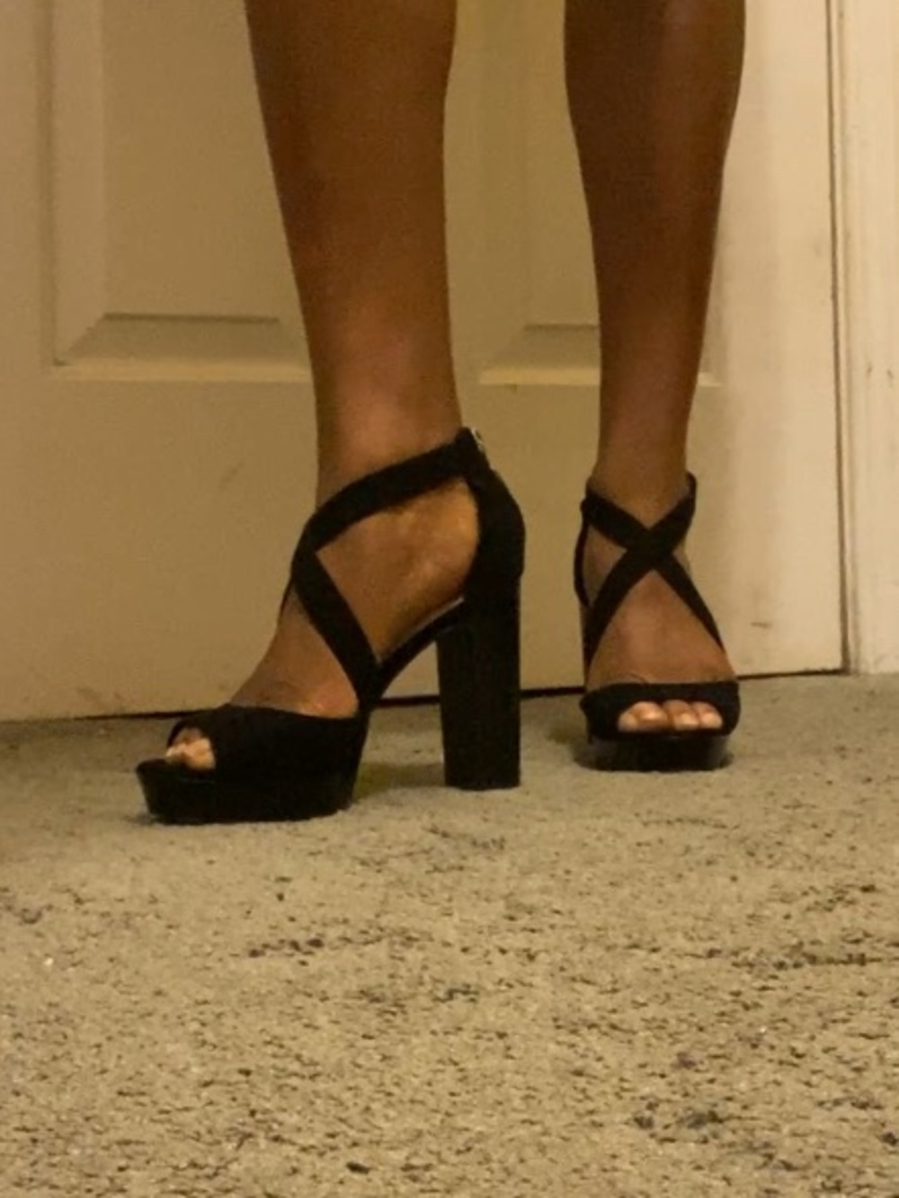 Women's Black Crisscross Strap Platform Heels